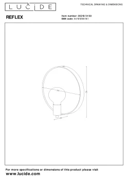 REFLEX - Spiegellamp - Ø 31 cm - 1xE27 - Zwart*Lucide Best