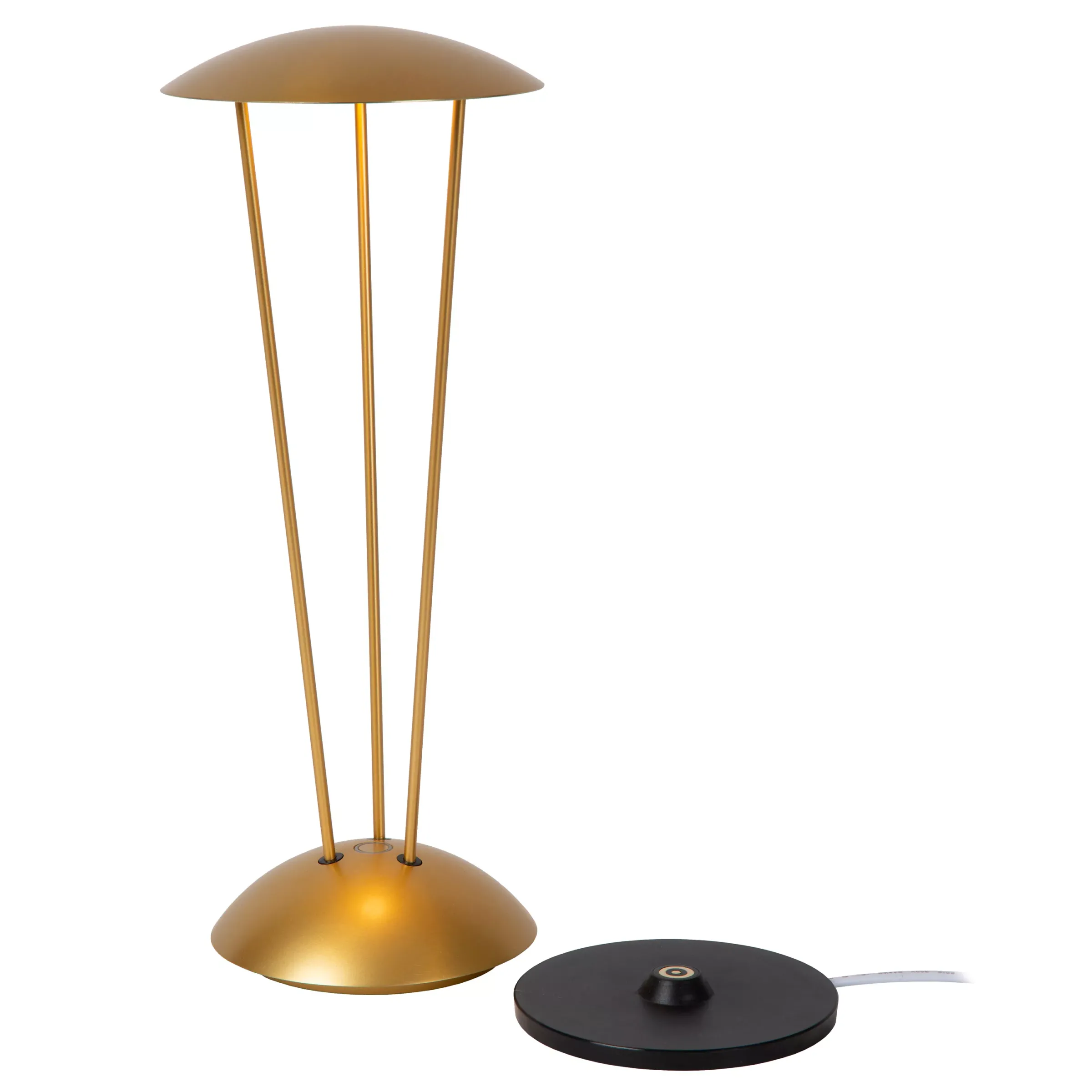 RENEE - Oplaadbare Tafellamp Binnen/Buiten - Accu/Batterij - Ø 12,3 cm - LED Dim to warm - 1x2,2W 2700K/3000K - IP54 - Met draadloos oplaadstation - Mat Goud / Messing*Lucide Shop