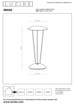 RENEE - Oplaadbare Tafellamp Binnen/Buiten - Accu/Batterij - Ø 12,3 cm - LED Dim to warm - 1x2,2W 2700K/3000K - IP54 - Met draadloos oplaadstation - Zwart*Lucide Hot