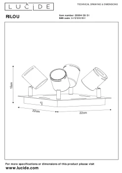 RILOU - Plafondspot - LED Dimb. - GU10 - 4x5W 3000K - Wit*Lucide Outlet