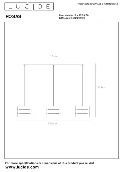 ROSAS - Hanglamp - 3xE27 - Zwart*Lucide Cheap