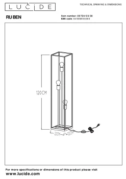 RUBEN - Vloerlamp - 3xE27 - Zwart*Lucide Cheap