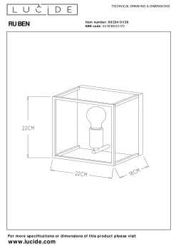 RUBEN - Wandlamp - 1xE27 - Zwart*Lucide Discount