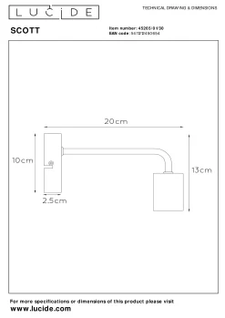 SCOTT - Wandlamp - 1xE27 - Zwart*Lucide Clearance