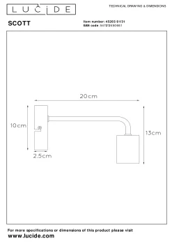 SCOTT - Wandlamp - 1xE27 - Wit*Lucide Clearance