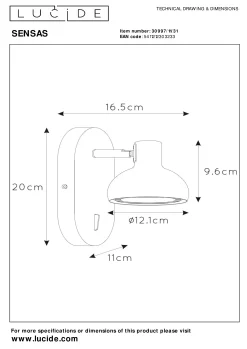 SENSAS - Bedlamp / Wandlamp - 1xGU10 (ES111) - Wit*Lucide Hot