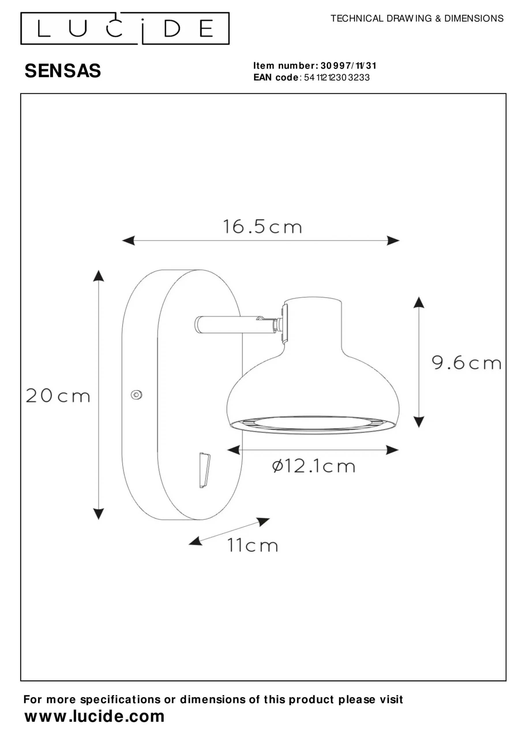 SENSAS - Bedlamp / Wandlamp - 1xGU10 (ES111) - Wit*Lucide Hot