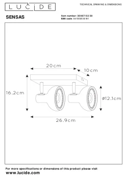 SENSAS - Plafondspot - 2xGU10 (ES111) - Zwart*Lucide Discount