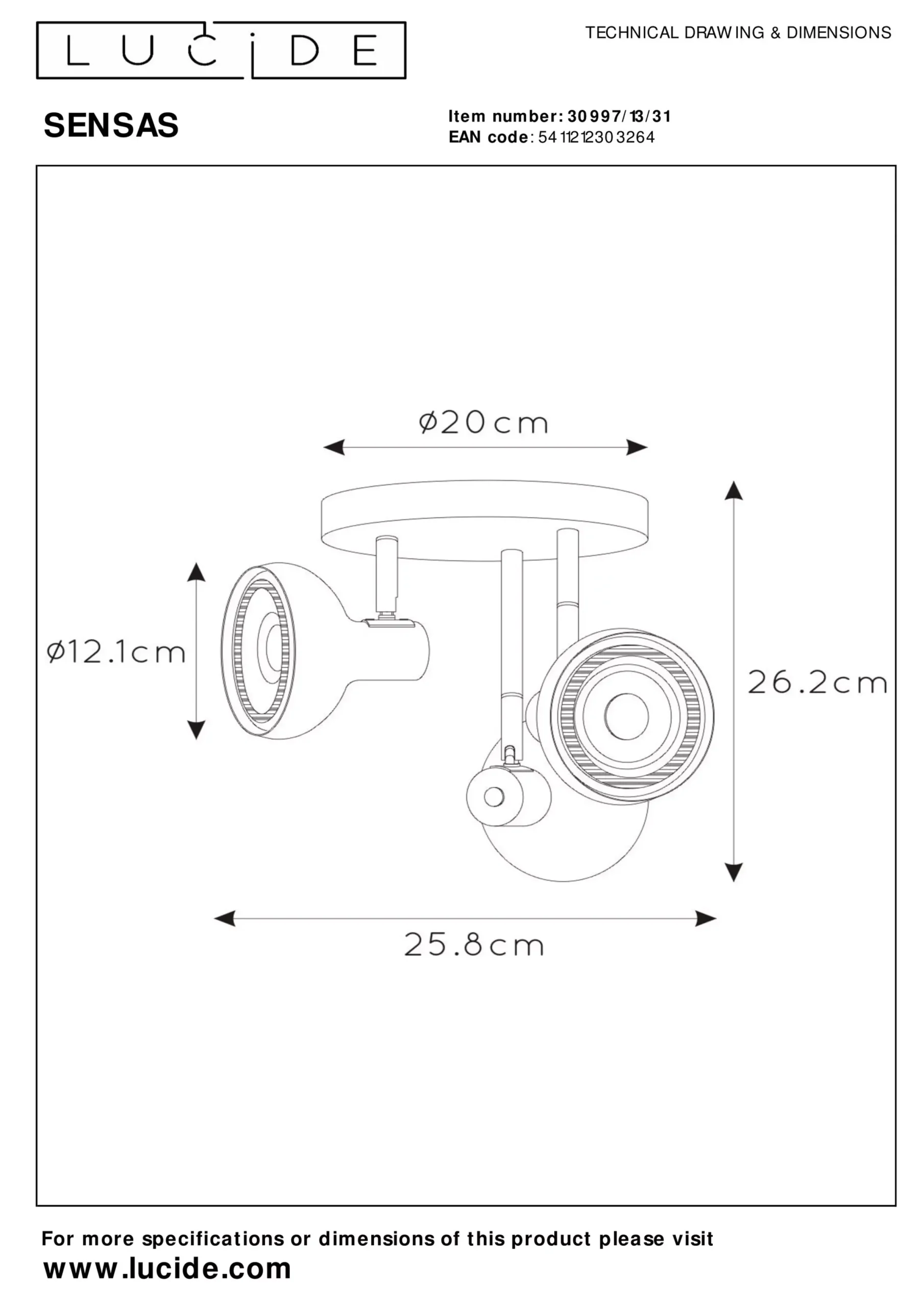 SENSAS - Plafondspot - Ø 25,8 cm - 3xGU10 (ES111) - Wit*Lucide New