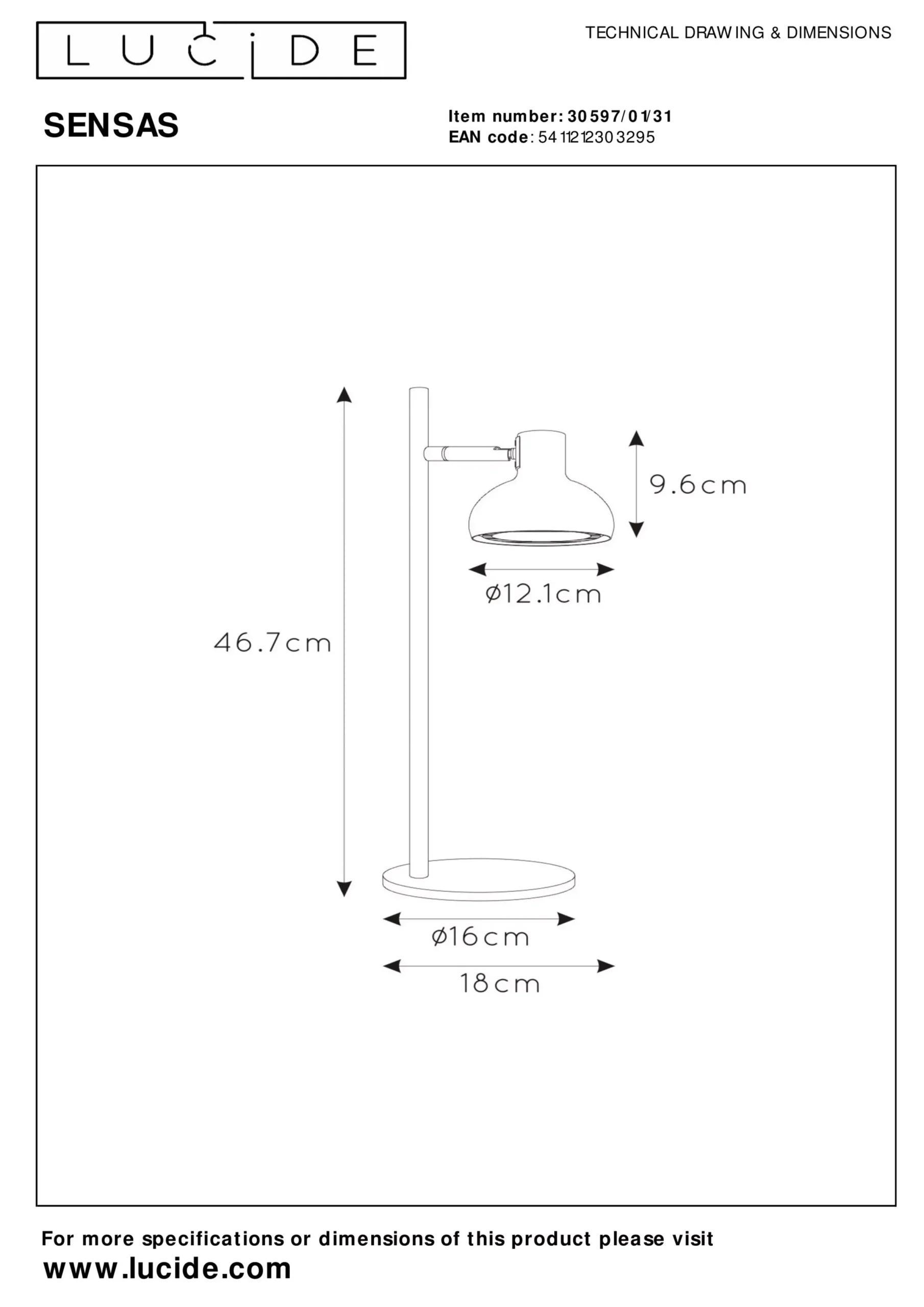 SENSAS - Tafellamp - Ø 18 cm - 1xGU10 (ES111) - Wit*Lucide Cheap