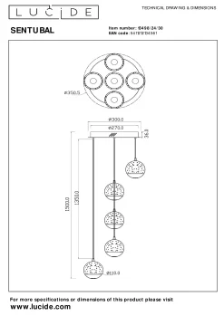 SENTUBAL - Hanglamp - Ø 35 cm - LED Dimb. - 5x5,2W 2700K - Zwart*Lucide Online