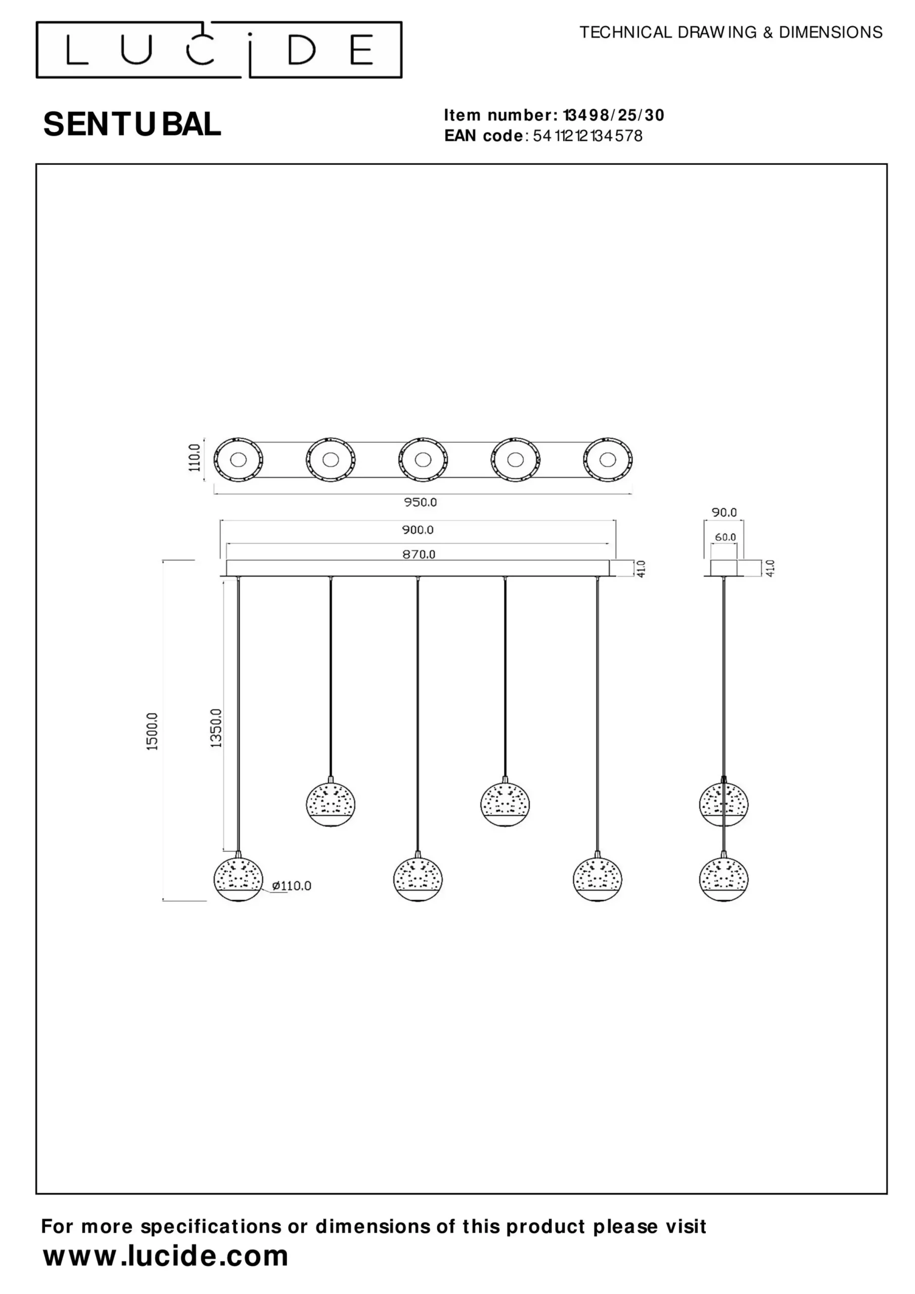 SENTUBAL - Hanglamp - LED Dimb. - 5x5,3W 2700K - Zwart*Lucide Cheap