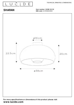 SHARAN - Plafonnière - Ø 38 cm - 1xE27 - Zwart*Lucide Fashion
