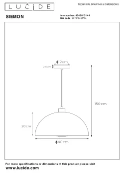 SIEMON - Hanglamp - Ø 40 cm - 1xE27 - Okergeel*Lucide Best Sale