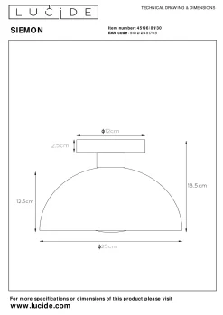 SIEMON - Plafonnière - Ø 25 cm - 1xE27 - Zwart*Lucide Online