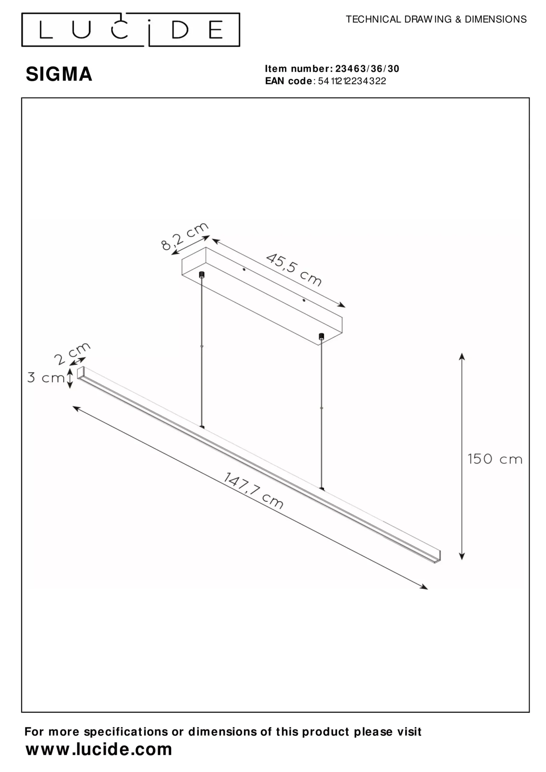 SIGMA - Hanglamp - LED Dimb. - 1x36W 2700K - Zwart*Lucide Online