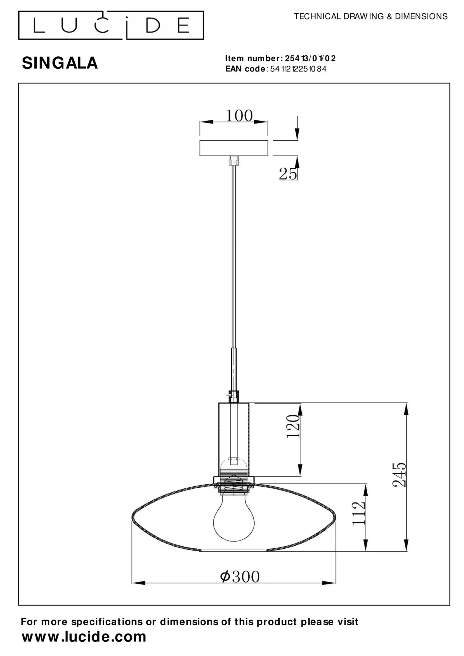 SINGALA - Hanglamp - Ø 30 cm - 1xE27 - Mat Goud / Messing*Lucide New