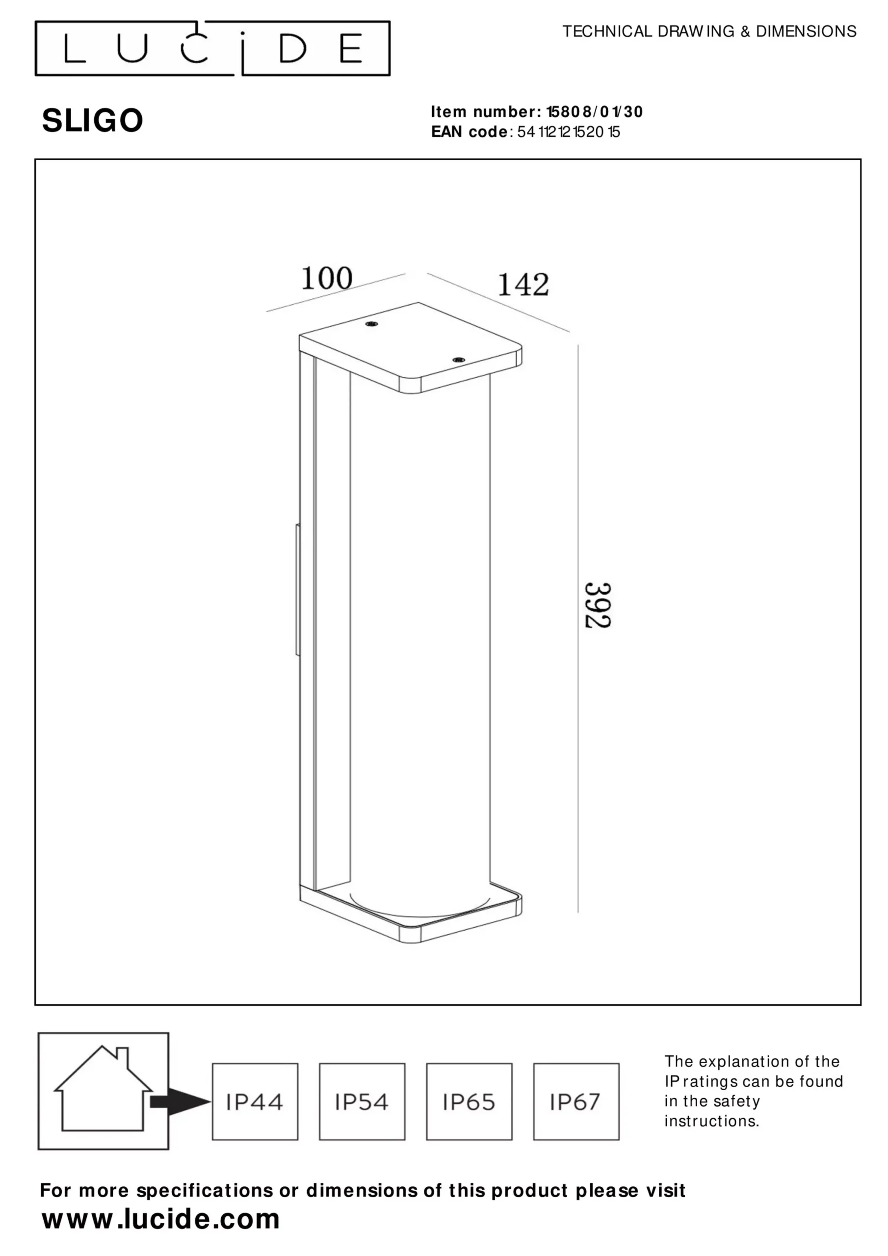SLIGO - Wandlamp Binnen/Buiten - 1xE27 - IP54 - Zwart*Lucide Store