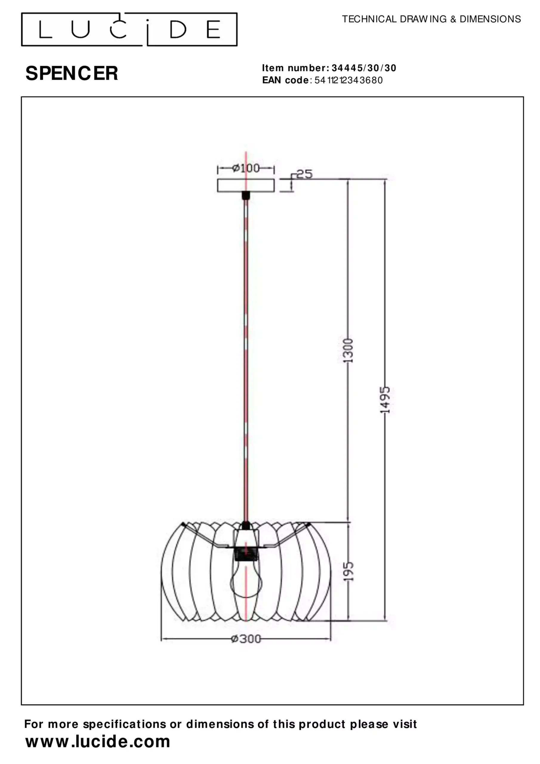 SPENCER - Hanglamp - Ø 30 cm - 1xE27 - Zwart*Lucide Cheap