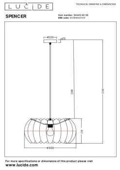 SPENCER - Hanglamp - Ø 40 cm - 1xE27 - Zwart*Lucide Hot