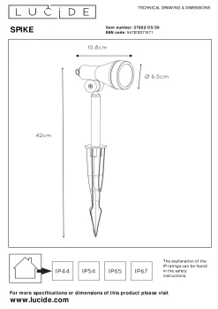 SPIKE - Tuinspot - Ø 6,5 cm - LED Dimb. - GU10 - 1x5W 3000K - IP54 - Zwart*Lucide Hot