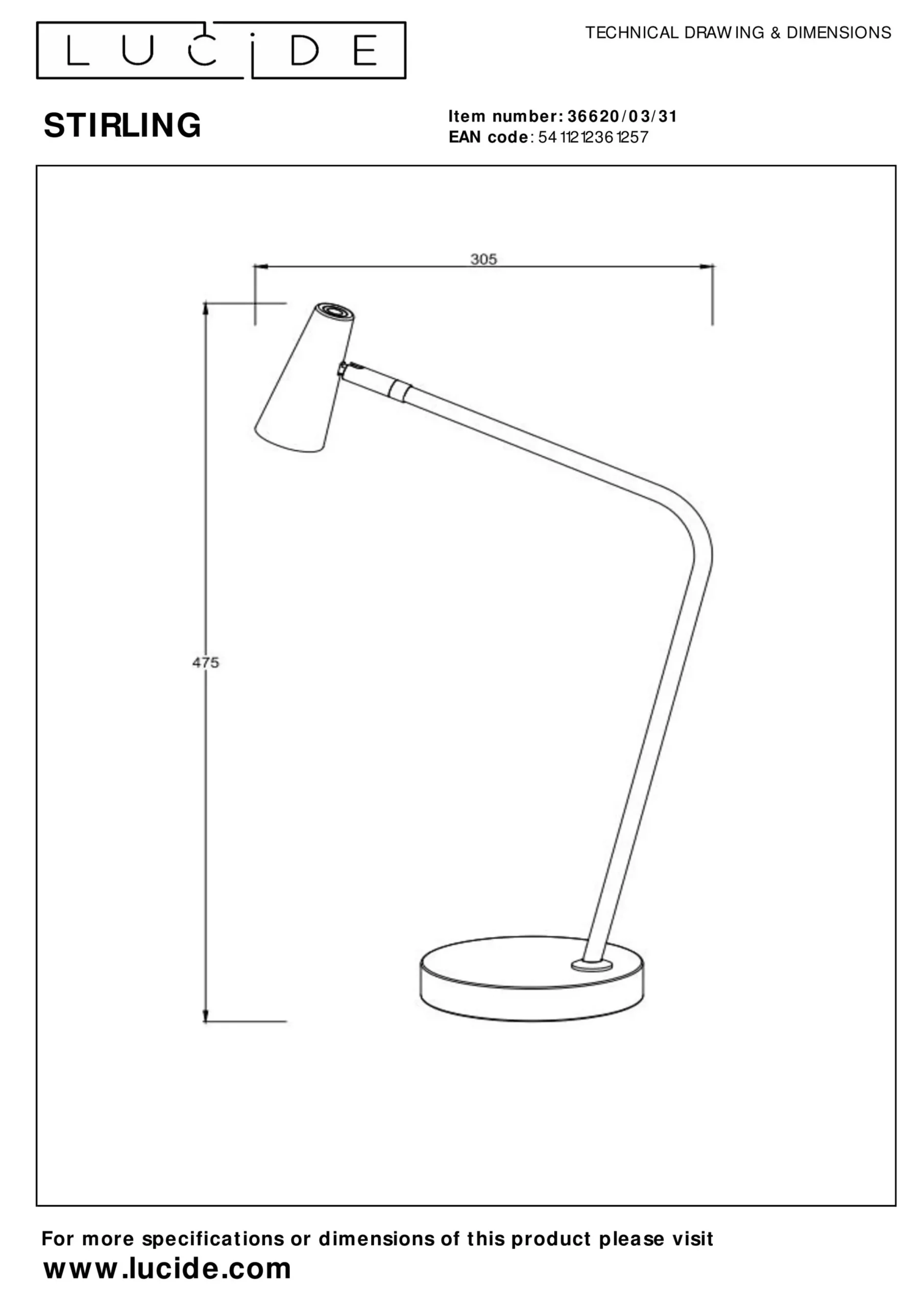 STIRLING - Oplaadbare Tafellamp - Accu/Batterij - LED 3 StepDim - 1x3W 2700K - Wit*Lucide New