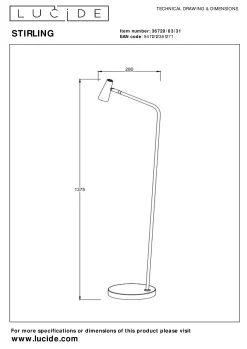 STIRLING - Oplaadbare Vloerlamp - Accu/Batterij - LED 3 StepDim - 1x3W 2700K - Wit*Lucide Outlet
