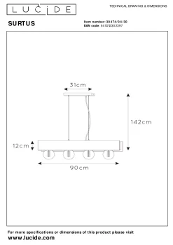 SURTUS - Hanglamp - 4xE27 - Zwart*Lucide Cheap