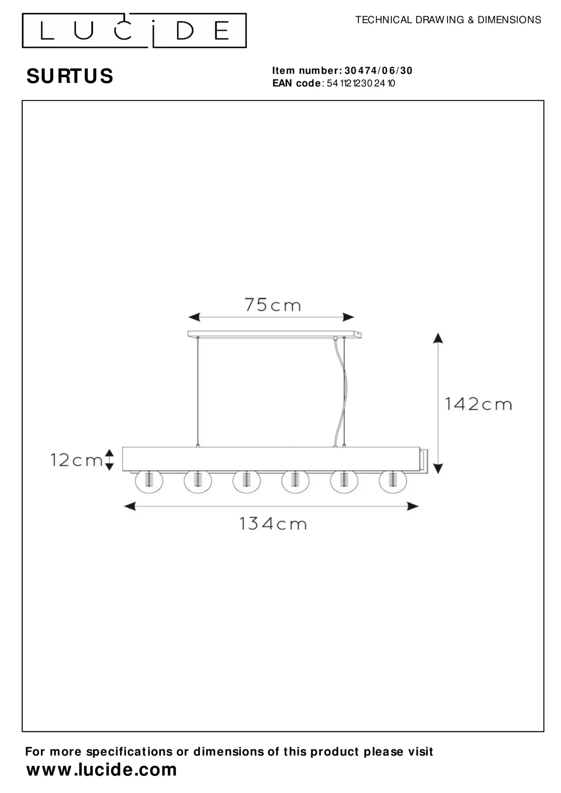 SURTUS - Hanglamp - 6xE27 - Zwart*Lucide Sale
