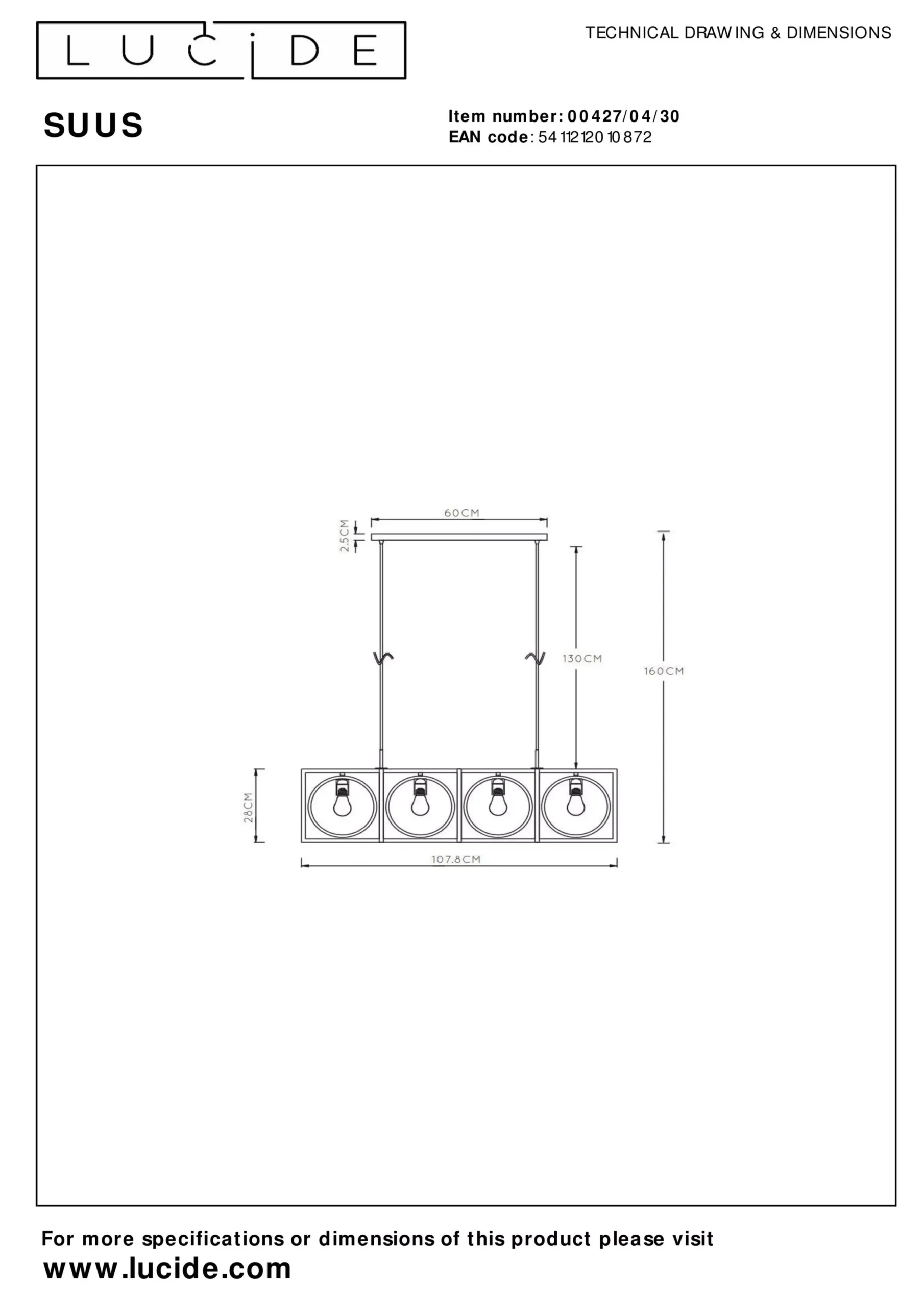 SUUS - Hanglamp - 4xE27 - Zwart*Lucide Flash Sale