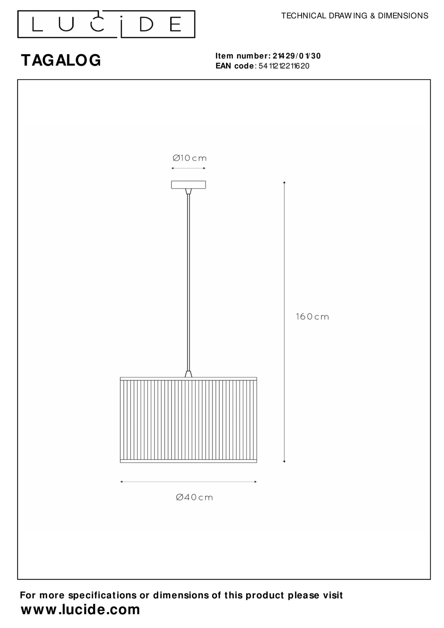 TAGALOG - Hanglamp - Ø 40 cm - 1xE27 - Zwart*Lucide Hot