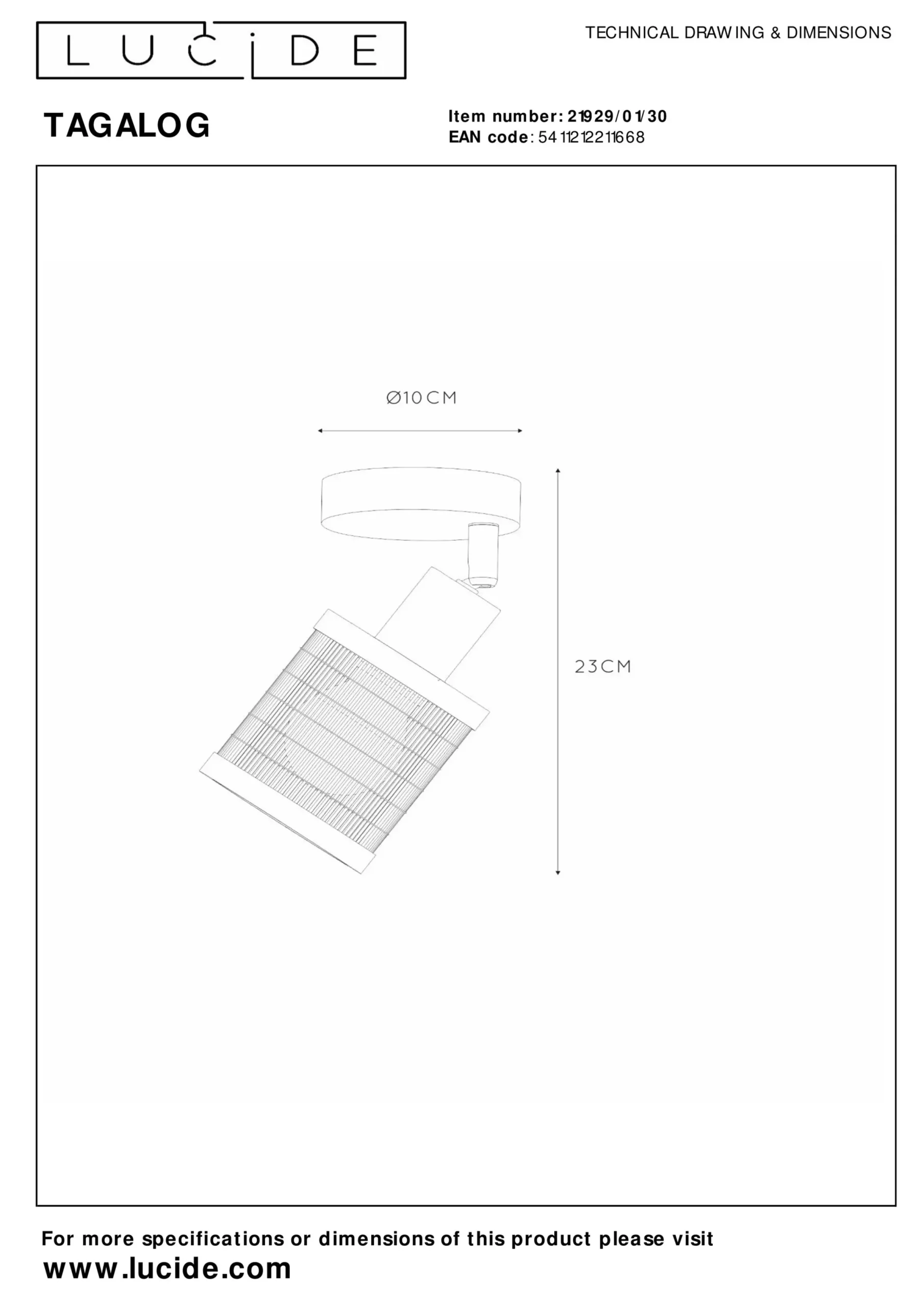 TAGALOG - Plafondspot - Ø 10 cm - 1xE27 - Zwart*Lucide Store