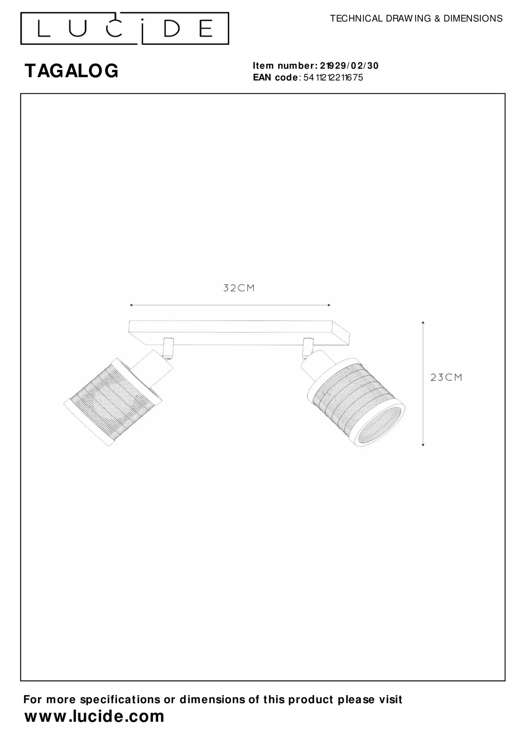 TAGALOG - Plafondspot - 2xE27 - Zwart*Lucide Clearance