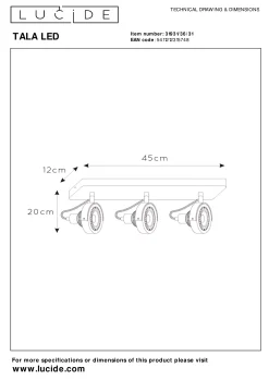 TALA LED - Plafondspot - LED Dim to warm - GU10 (ES111) - 3x12W 2200K/3000K - Wit*Lucide New
