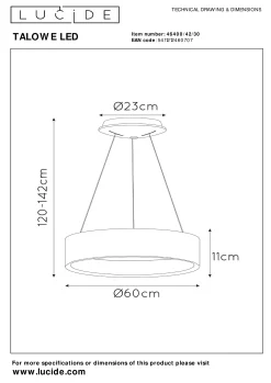 TALOWE LED - Hanglamp - Ø 60 cm - LED Dimb. - 1x39W 3000K - Zwart*Lucide Cheap