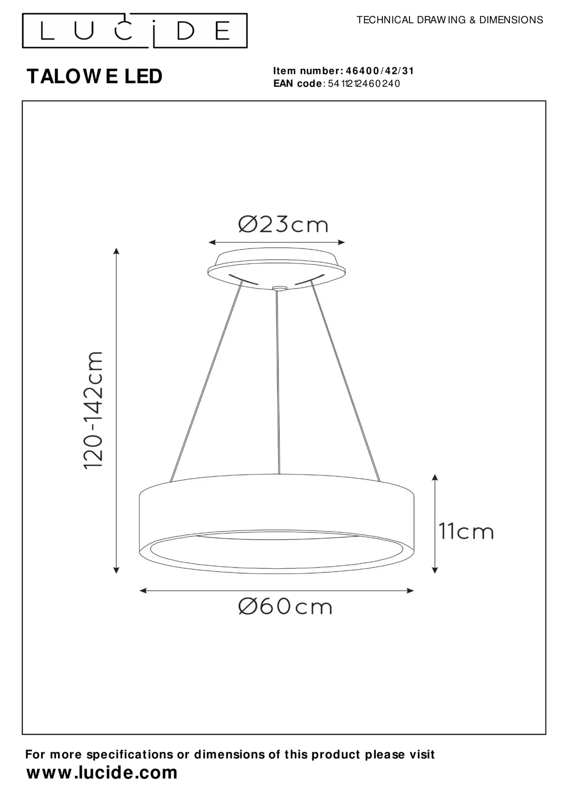 TALOWE LED - Hanglamp - Ø 60 cm - LED Dimb. - 1x39W 3000K - Wit*Lucide Cheap
