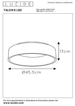 TALOWE LED - Plafonnière - Ø 45,5 cm - LED Dimb. - 1x30W 3000K - Zwart*Lucide Best