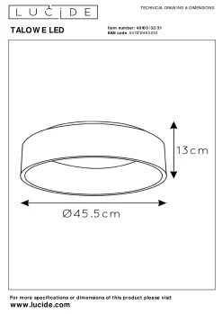 TALOWE LED - Plafonnière - Ø 45,5 cm - LED Dimb. - 1x30W 3000K - Wit*Lucide Best