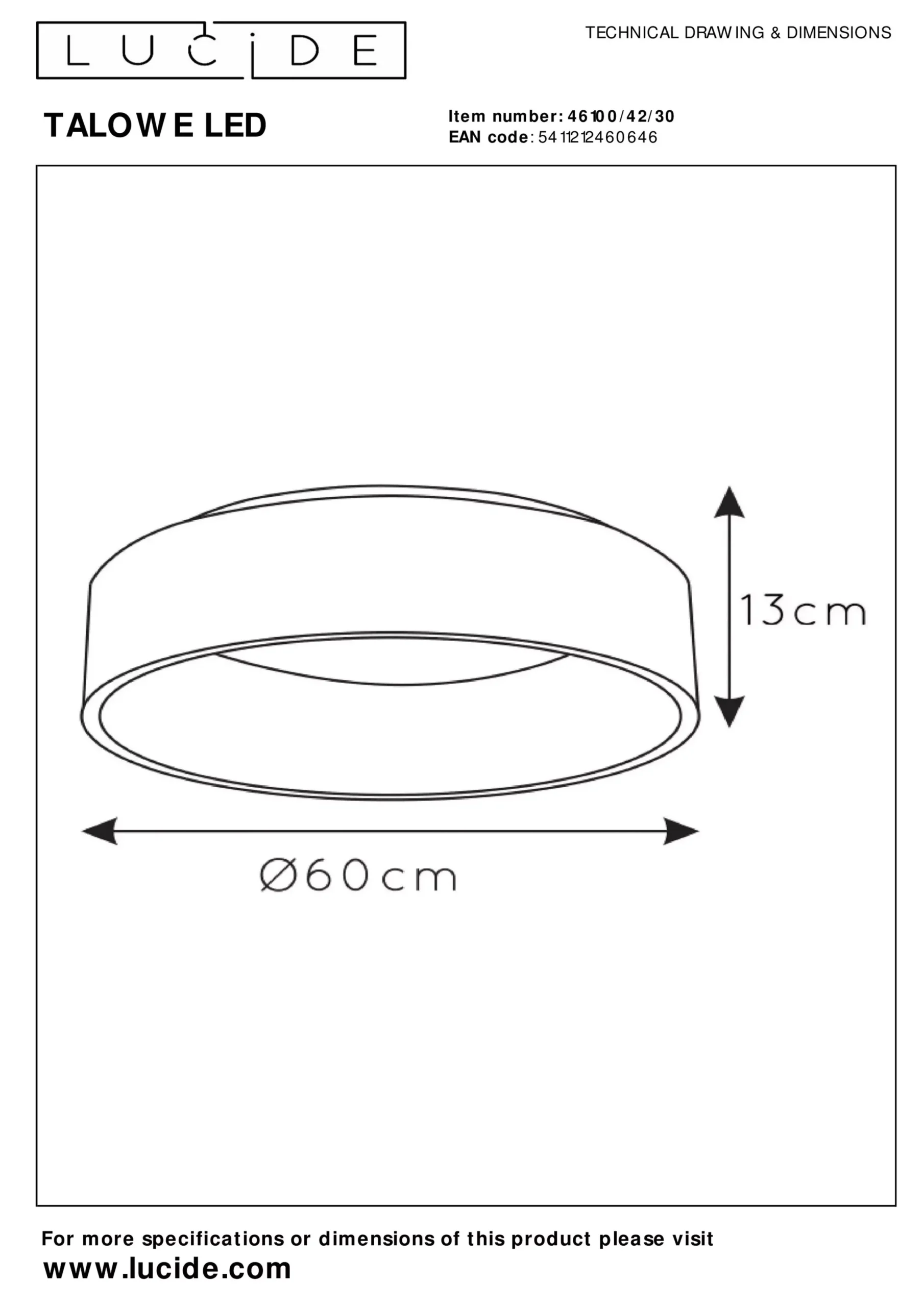 TALOWE LED - Plafonnière - Ø 60 cm - LED Dimb. - 1x42W 3000K - Zwart*Lucide Fashion