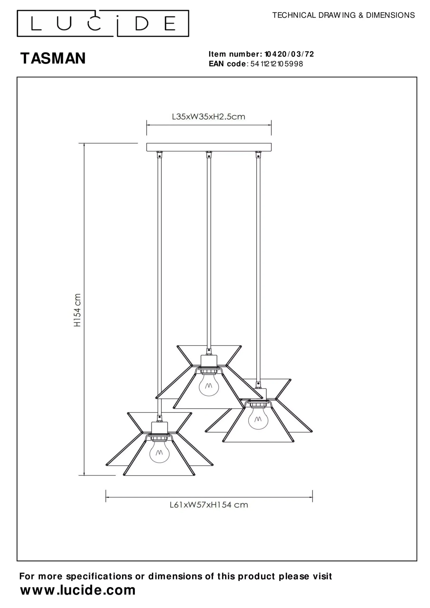 TASMAN - Hanglamp - 3xE27 - Naturel*Lucide Shop