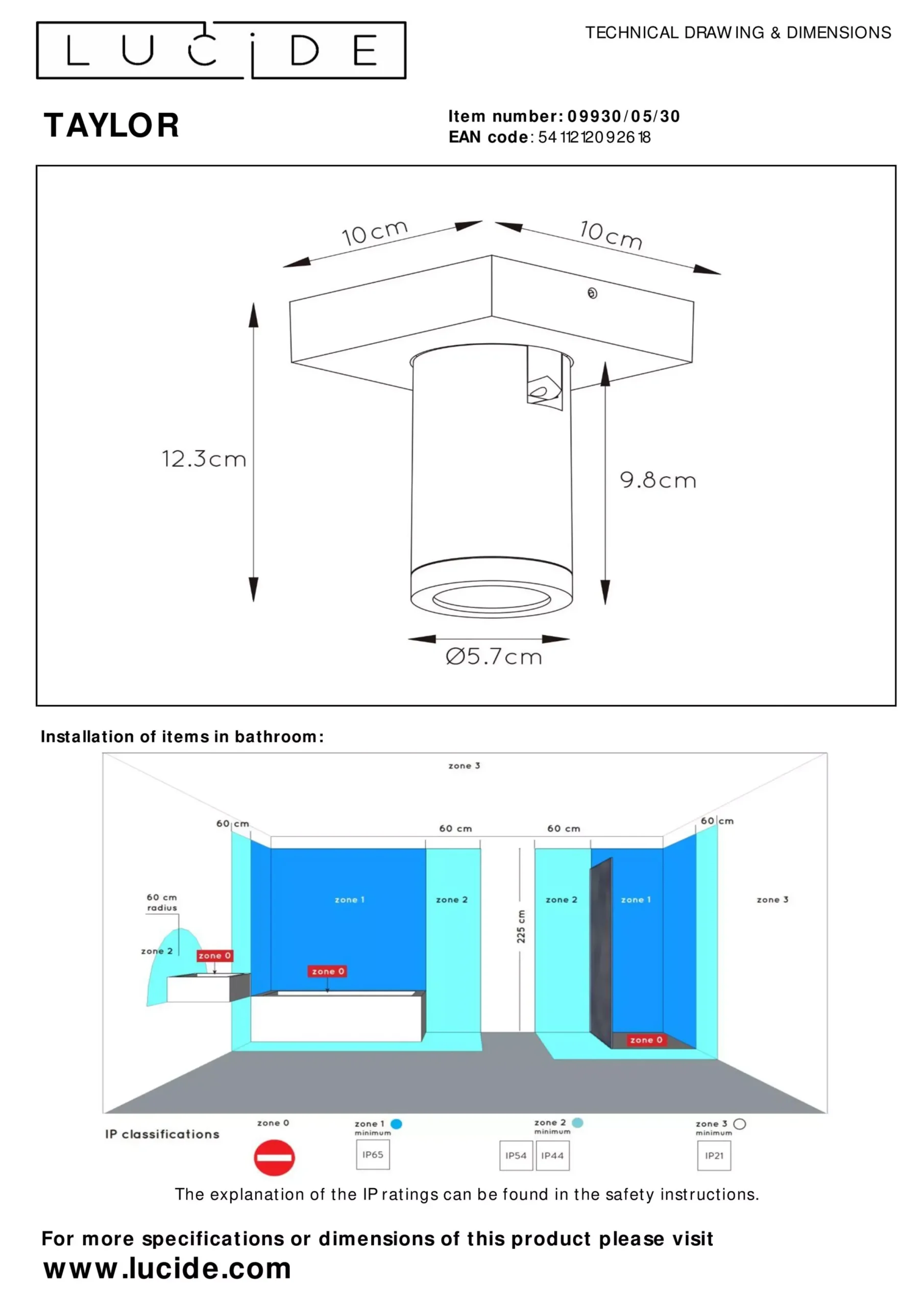 TAYLOR - Plafondspot Badkamer - LED Dim to warm - GU10 - 1x5W 2200K/3000K - IP44 - Zwart*Lucide Online