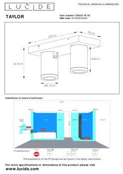 TAYLOR - Plafondspot Badkamer - LED Dim to warm - GU10 - 2x5W 2200K/3000K - IP44 - Zwart*Lucide Best Sale