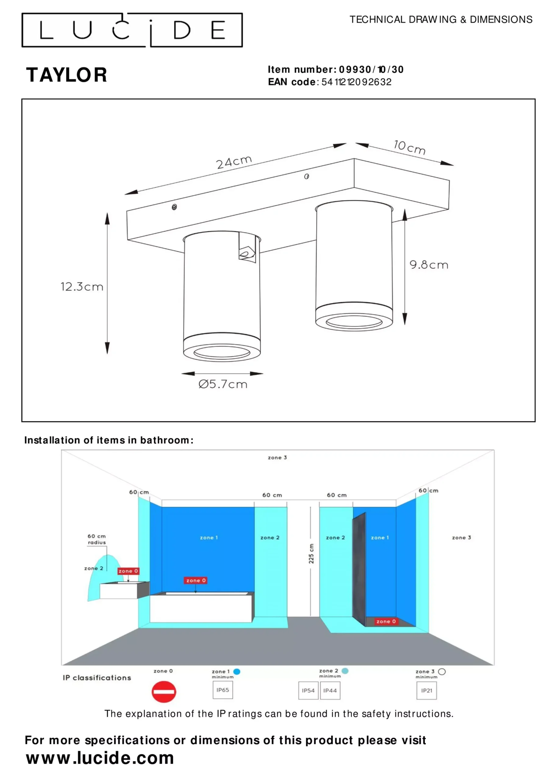 TAYLOR - Plafondspot Badkamer - LED Dim to warm - GU10 - 2x5W 2200K/3000K - IP44 - Zwart*Lucide Best Sale
