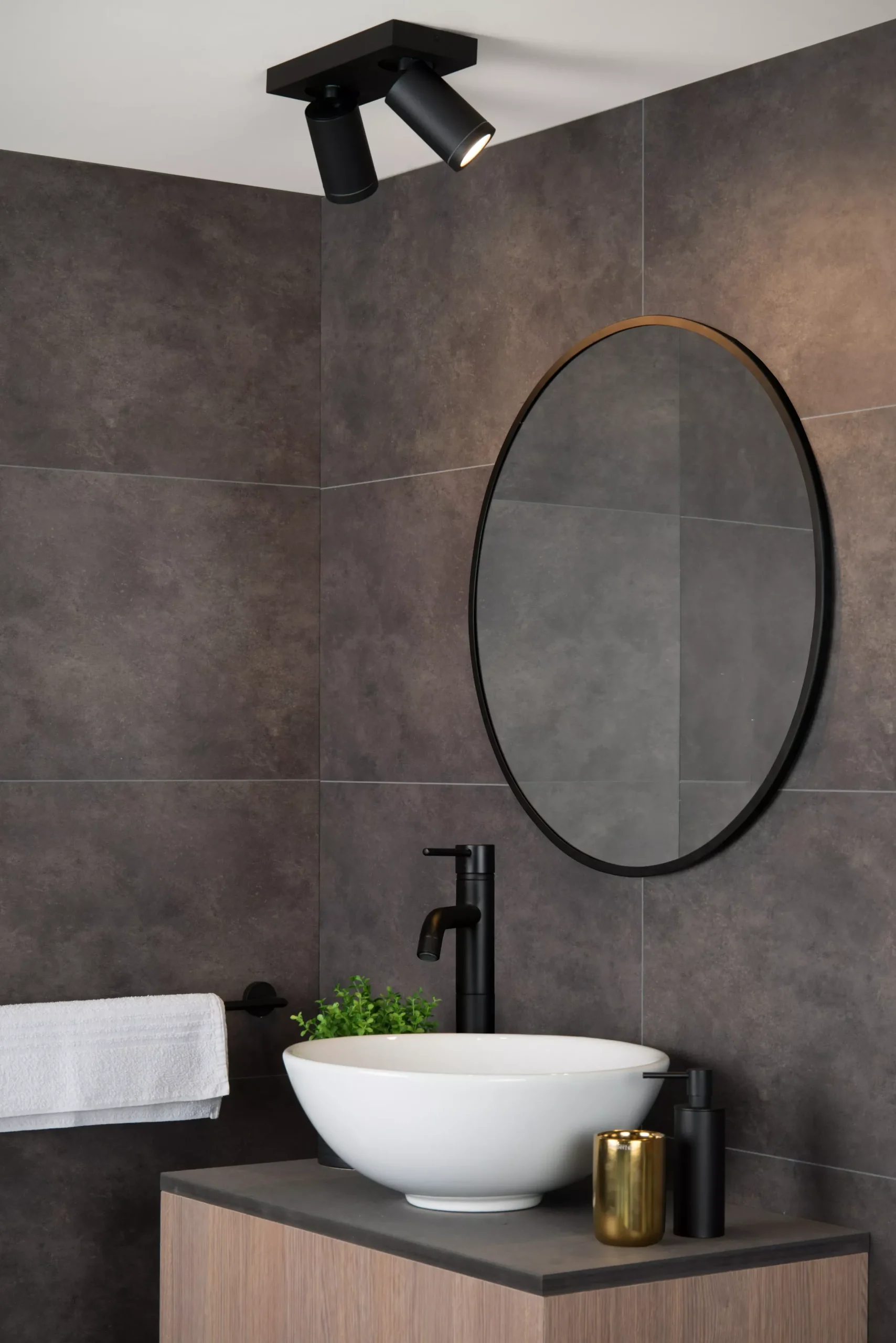 TAYLOR - Plafondspot Badkamer - LED Dim to warm - GU10 - 2x5W 2200K/3000K - IP44 - Zwart*Lucide Best Sale