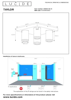 TAYLOR - Plafondspot Badkamer - LED Dim to warm - GU10 - 4x5W 2200K/3000K - IP44 - Wit*Lucide Discount
