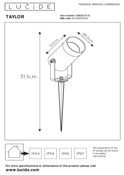 TAYLOR - Tuinspot - Ø 10 cm - 1xGU10 - IP65 - Wit*Lucide Online
