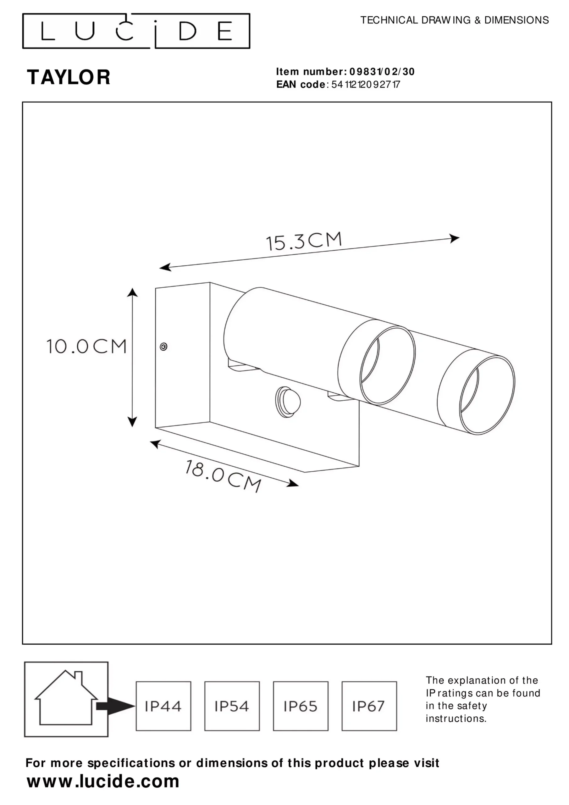 TAYLOR - Wandspot / Wandlamp Binnen/Buiten - 2xGU10 - IP54 - Beweging & dag/nacht sensor - Zwart*Lucide Best Sale