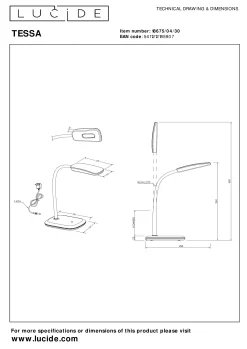 TESSA - Bureaulamp - LED Dimb. - 1x3,2W 3000K - Zwart*Lucide Store