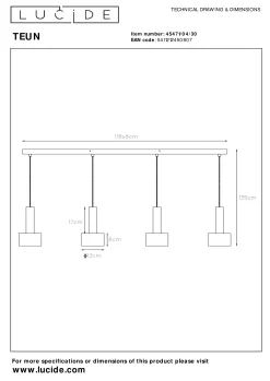 TEUN - Hanglamp - 4xE27 - Zwart*Lucide Best Sale