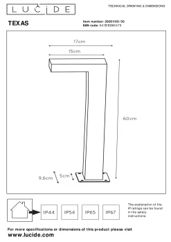 TEXAS - Sokkellamp - LED - 1x7W 3000K - IP54 - Antraciet*Lucide Outlet